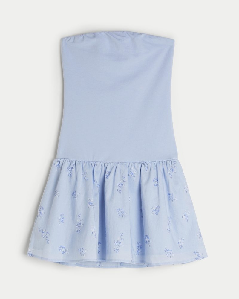 Strapless Drop-Waist Knit-Woven Mini Dress