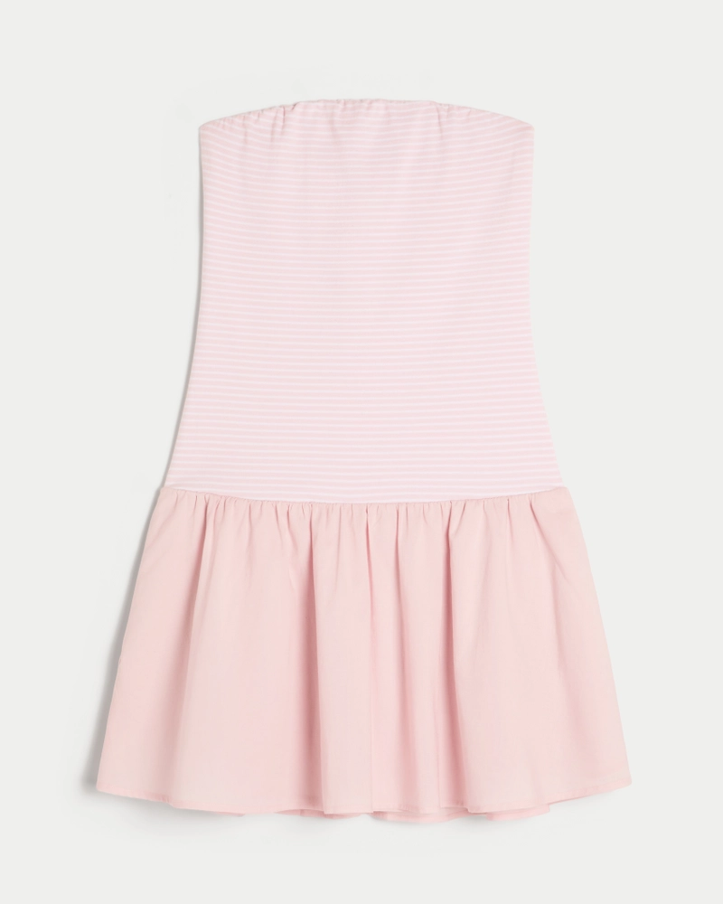 Strapless Drop-Waist Knit-Woven Mini Dress