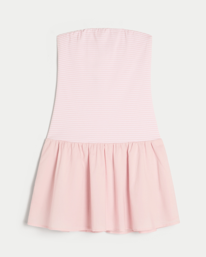 Strapless Drop-Waist Knit-Woven Mini Dress