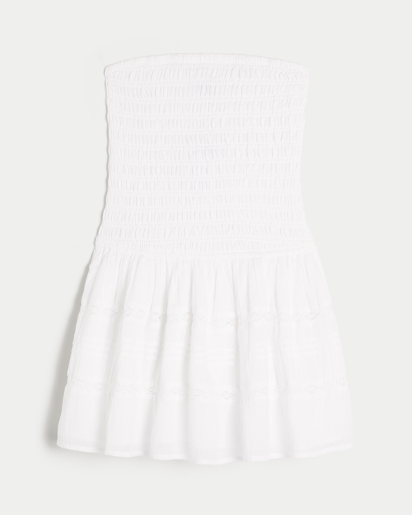 knee length dresses for ladies Summer Sun Smocked Strapless Dress Size L White / L