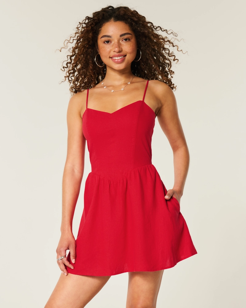 Open-Back Linen-Blend Mini Dress