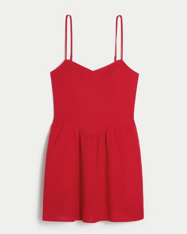 Open-Back Linen-Blend Mini Dress