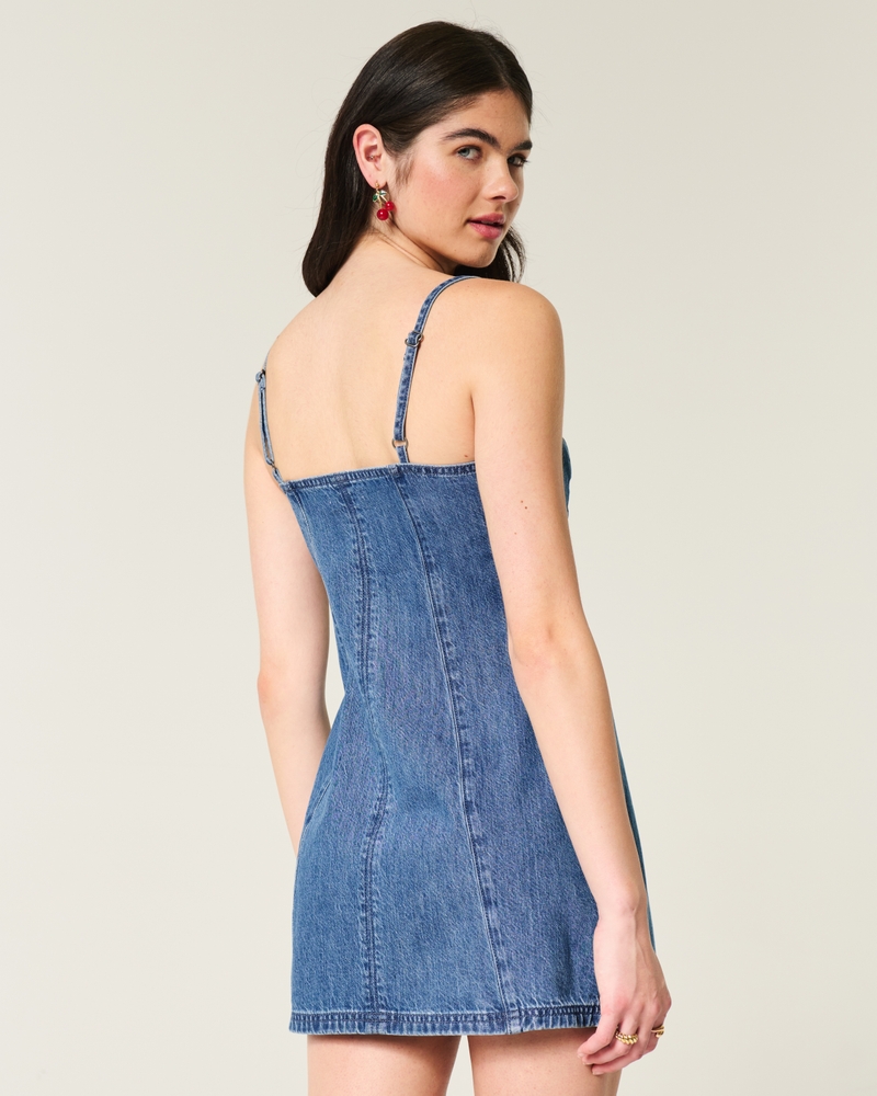 Denim Cherry Graphic Mini Dress
