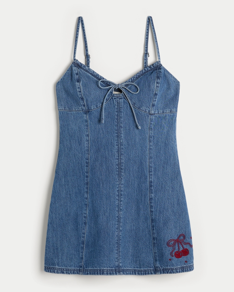 Denim Cherry Graphic Mini Dress