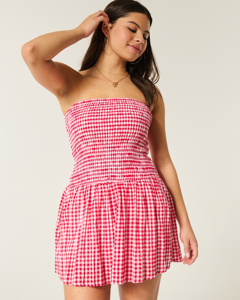 Women's Strapless Smocked Bodice Mini Dress | Women's Dresses & Rompers | HollisterCo.com