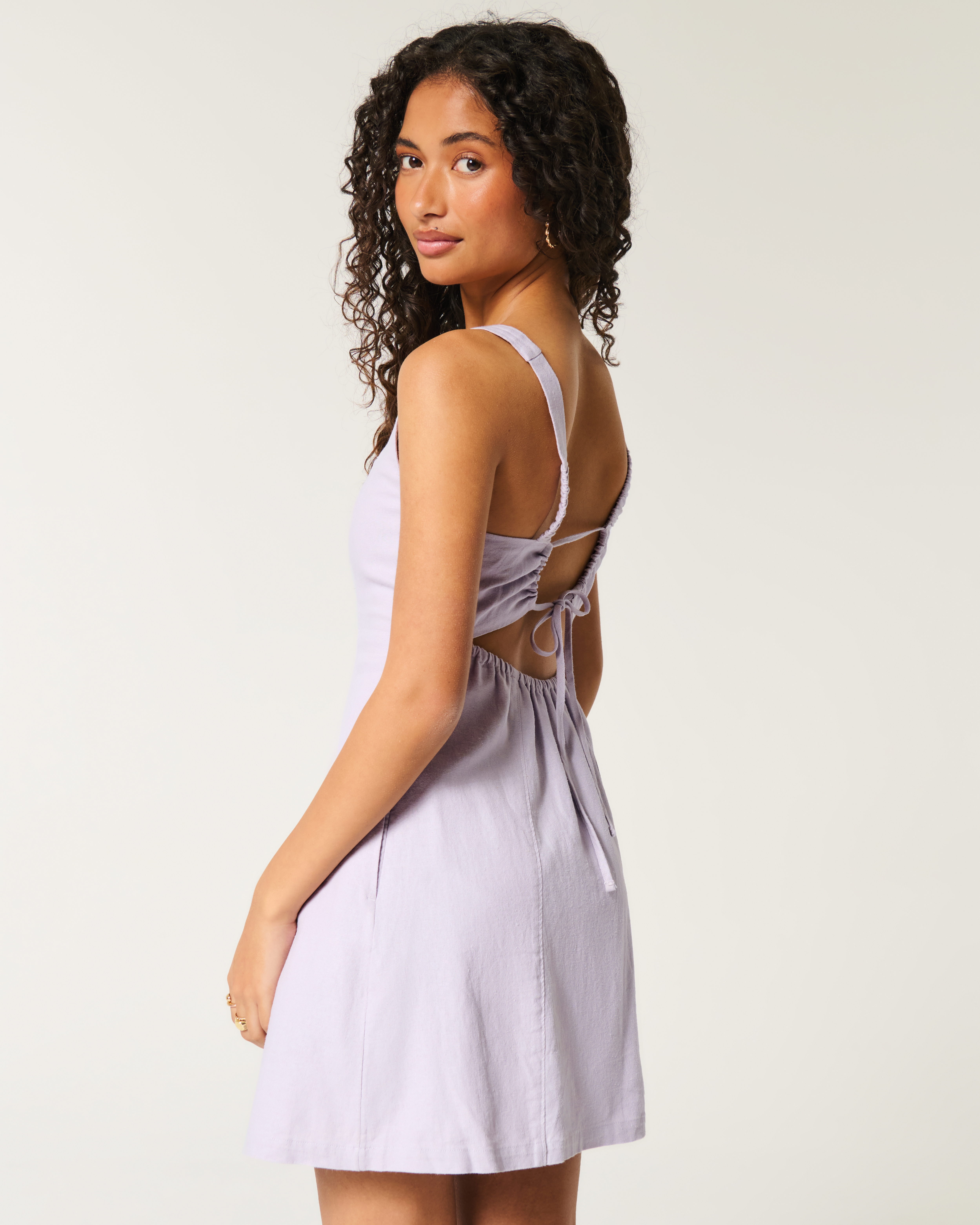 Linen-Blend Structured Mini Dress