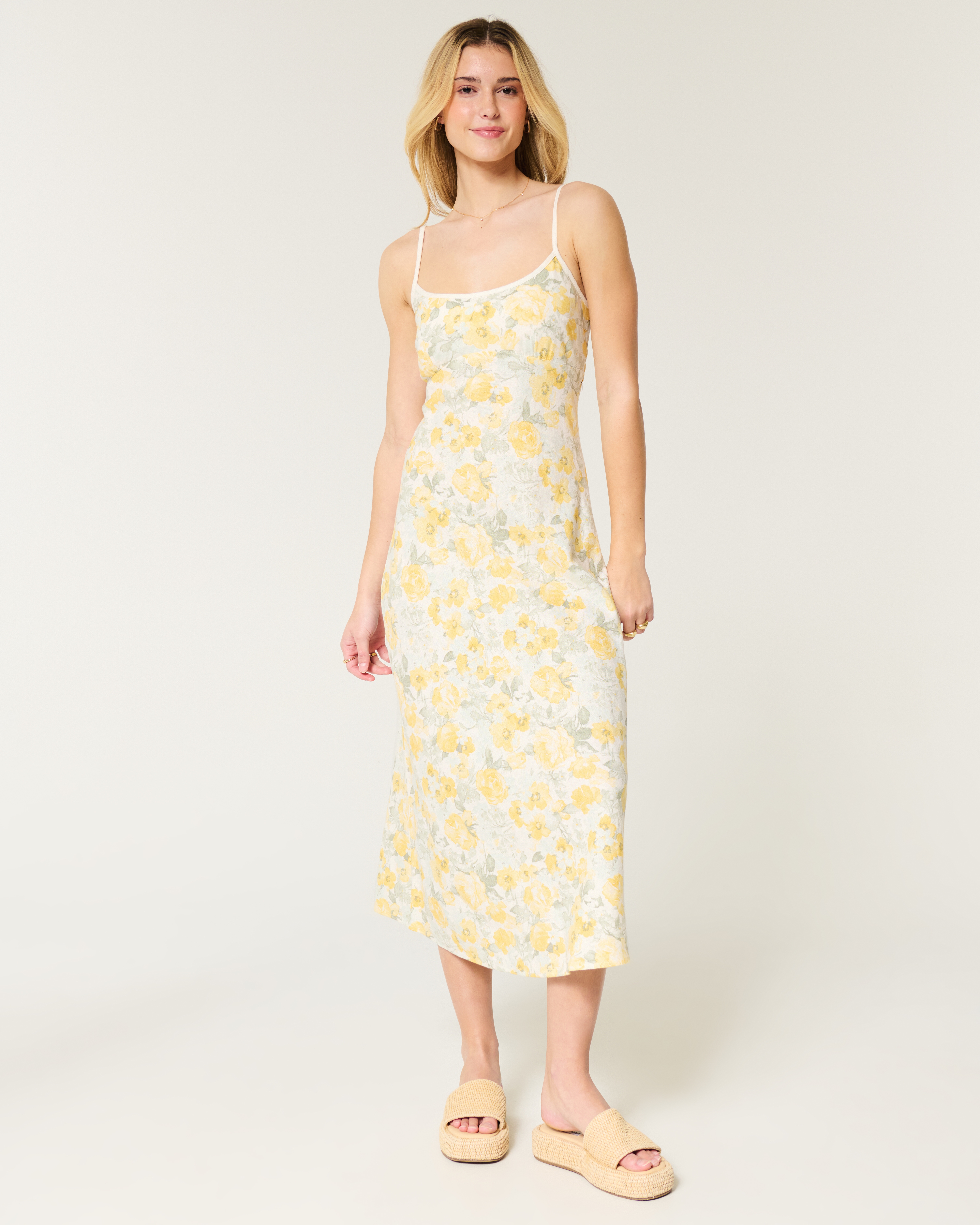 Linen-Blend Open Back Slip Midi Dress