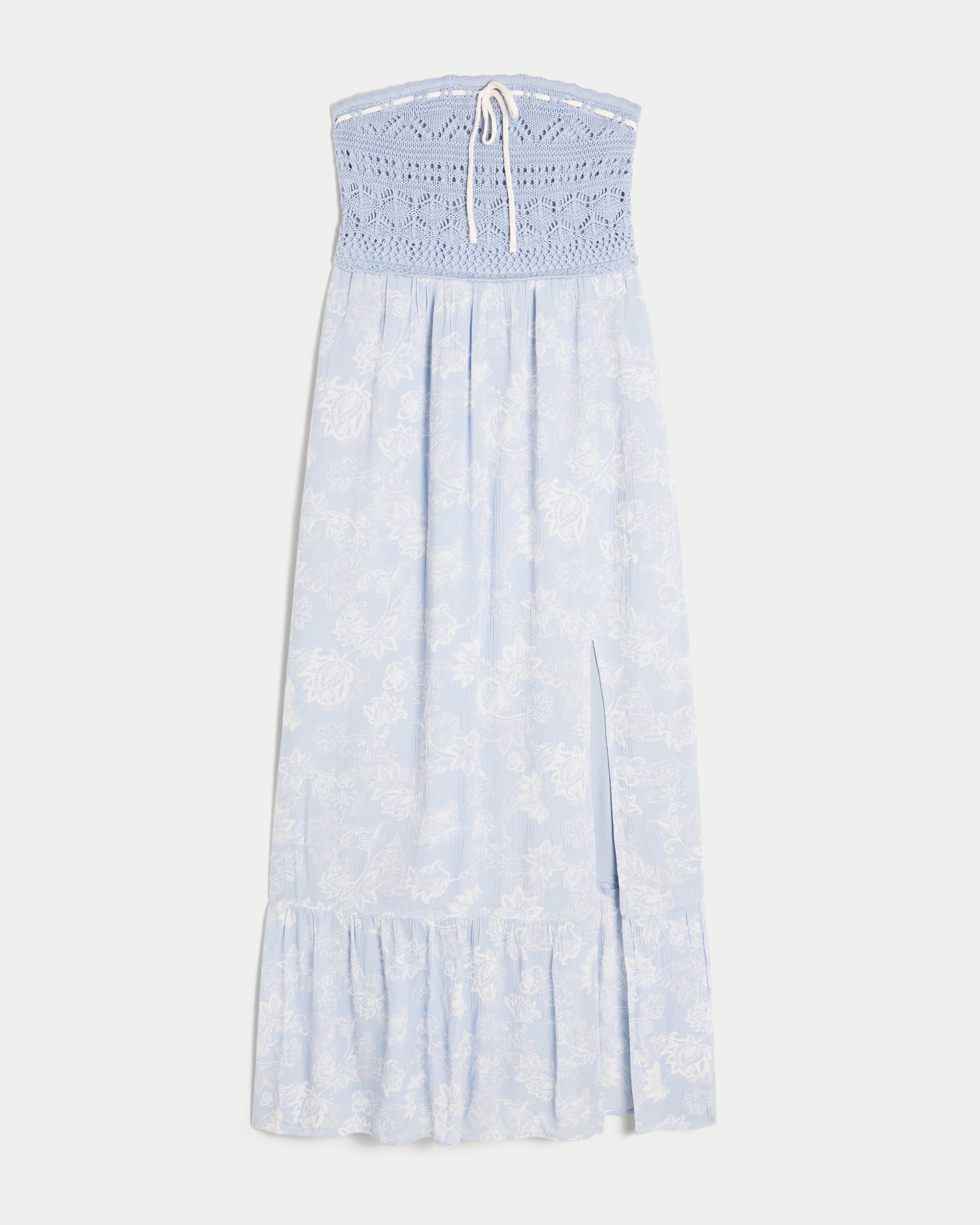 Strapless Crochet-Style Mix Maxi Dress