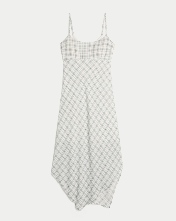 Asymmetrical Hem Midi Dress, Light Green Plaid view 1