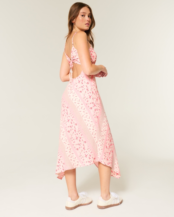 Asymmetrical Hem Midi Dress, Light Pink Floral view 2