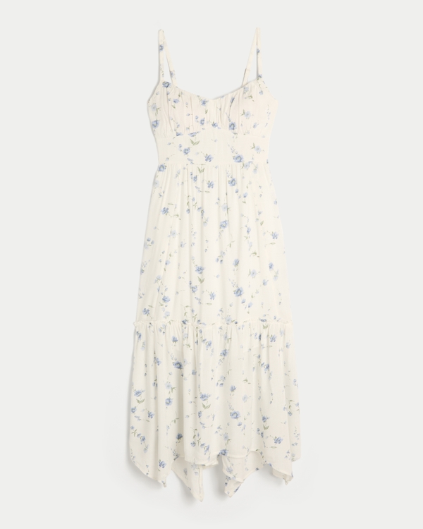 Tiered Maxi Dress, White Floral view 1