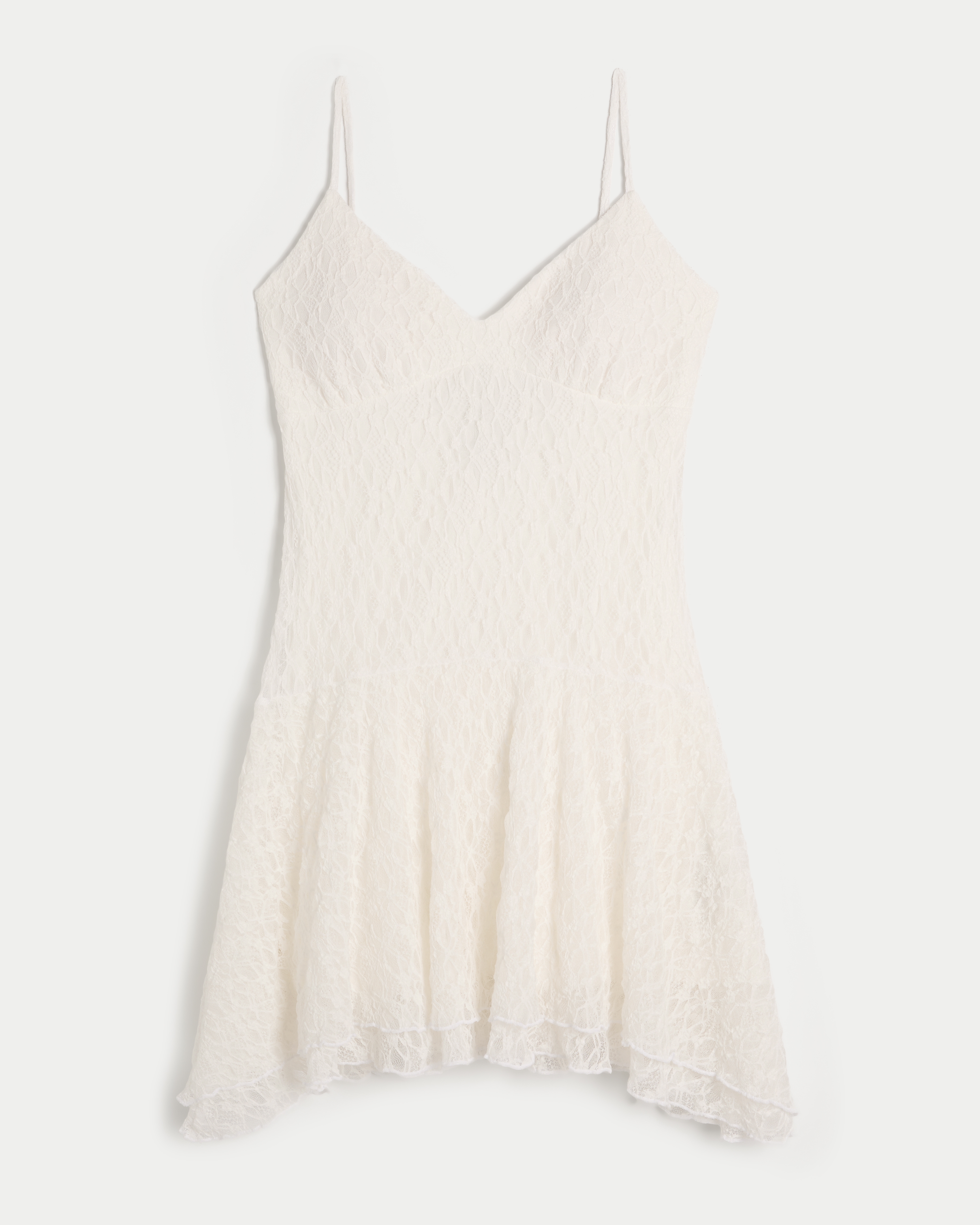 Lace Asymmetrical Hem Mini Dress