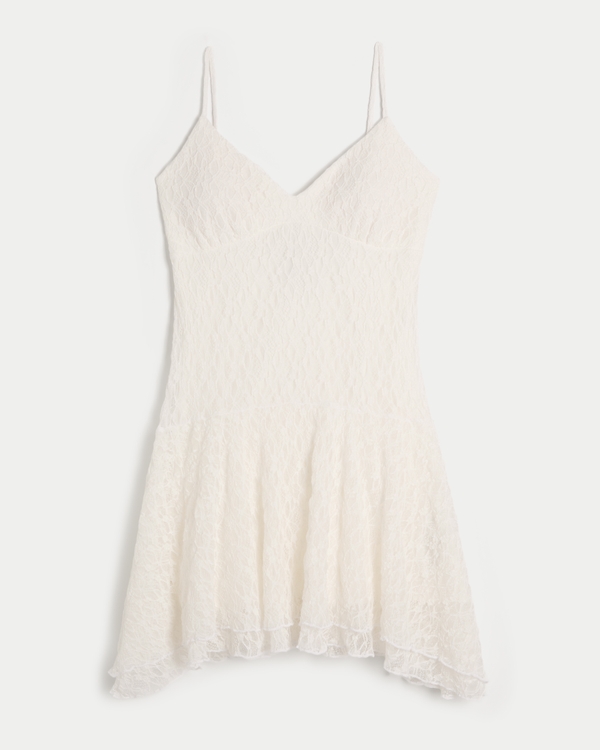 Lace Asymmetrical Hem Mini Dress