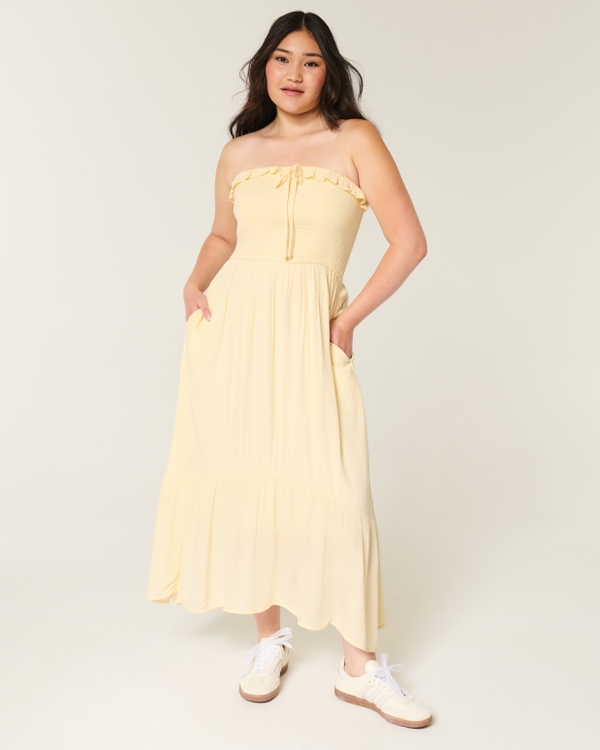 Strapless Smocked Maxi Dress, Yellow view 1