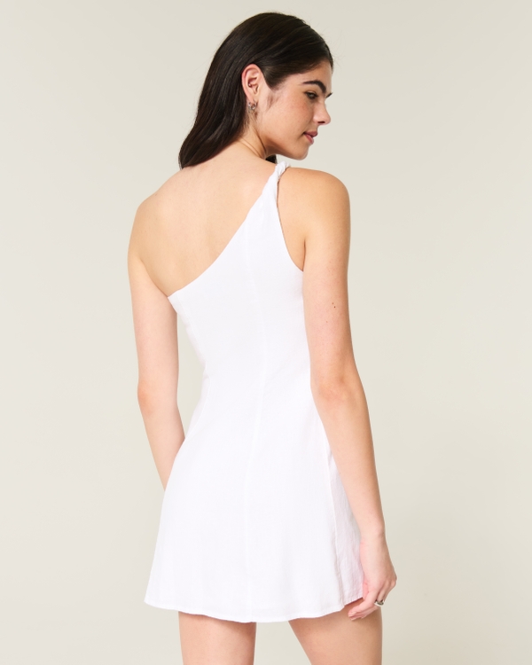 Linen-Blend Asymmetrical Mini Dress