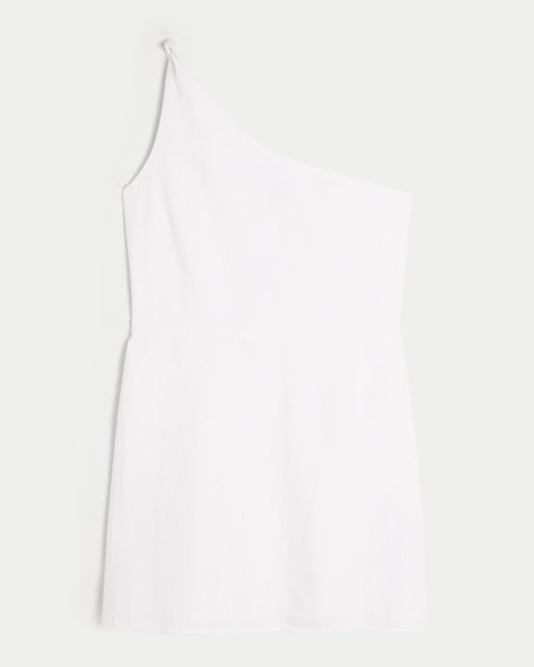 Linen-Blend Asymmetrical Mini Dress