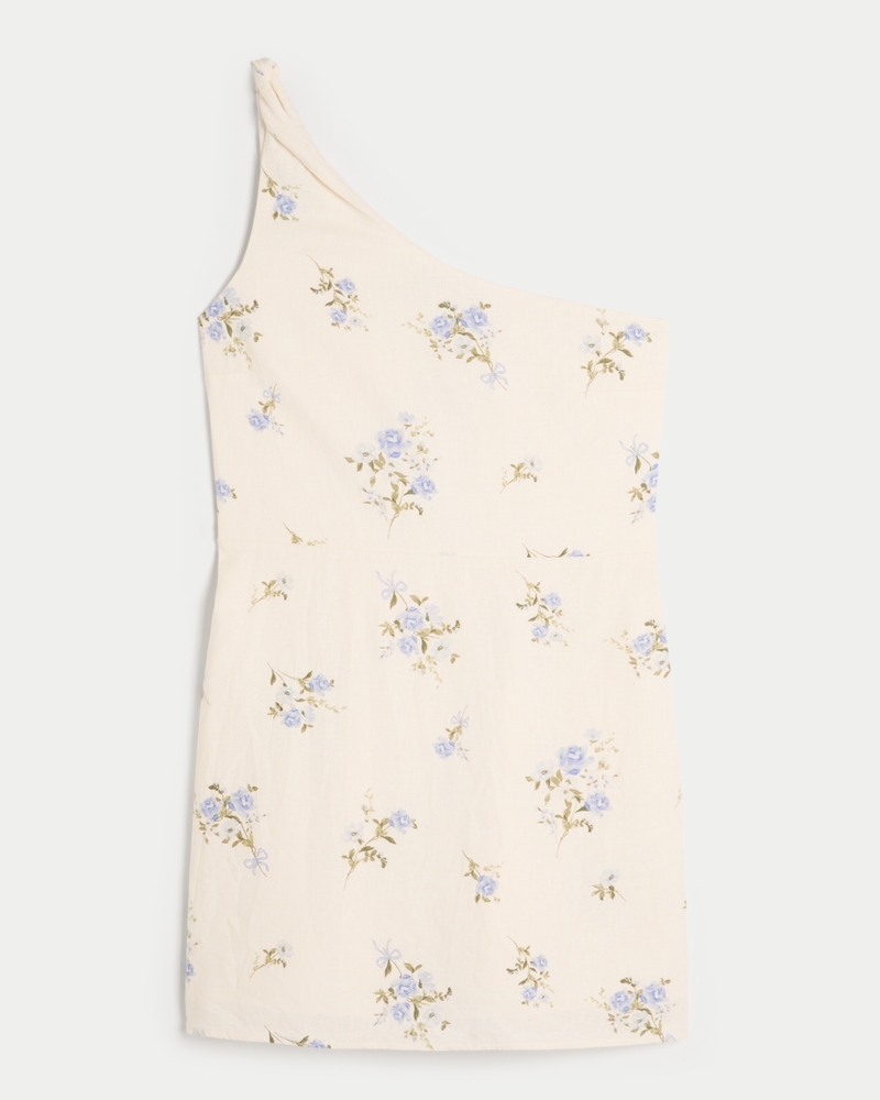 Linen-Blend Asymmetrical Mini Dress