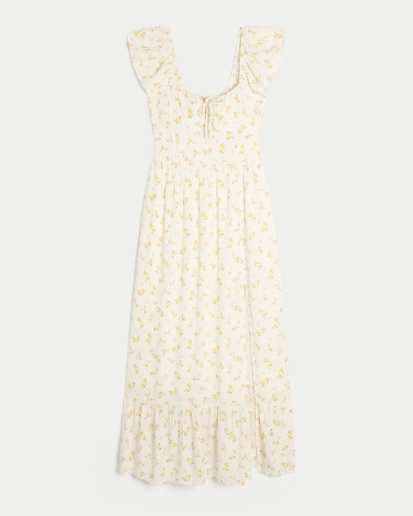 On/Off-the-Shoulder Maxi Dress, White Floral view 1