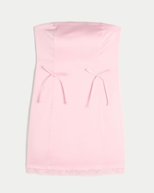 Satin Strapless Bow Bodycon Dress, Light Pink view 1