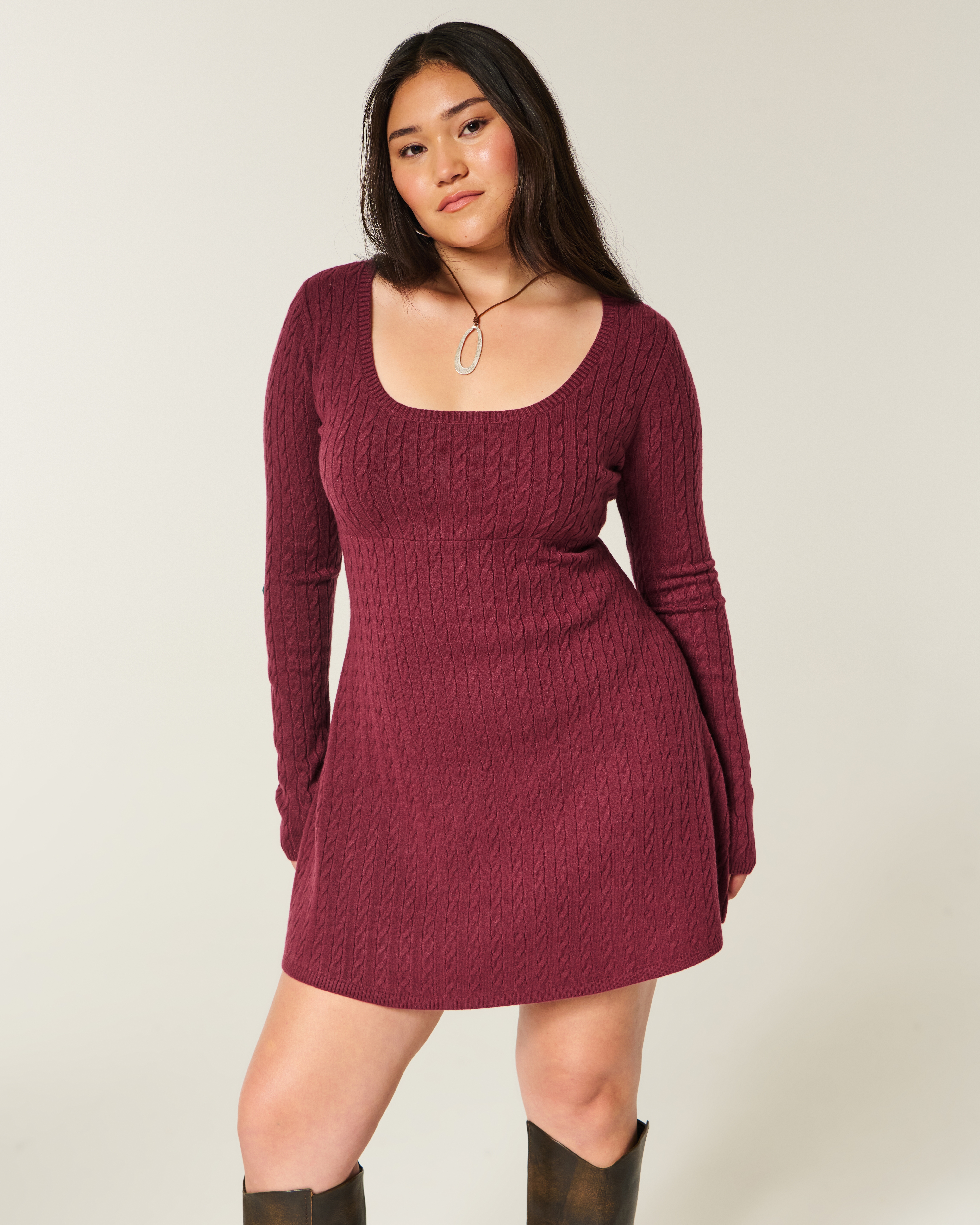 Tie Back Babydoll Sweater Mini Dress