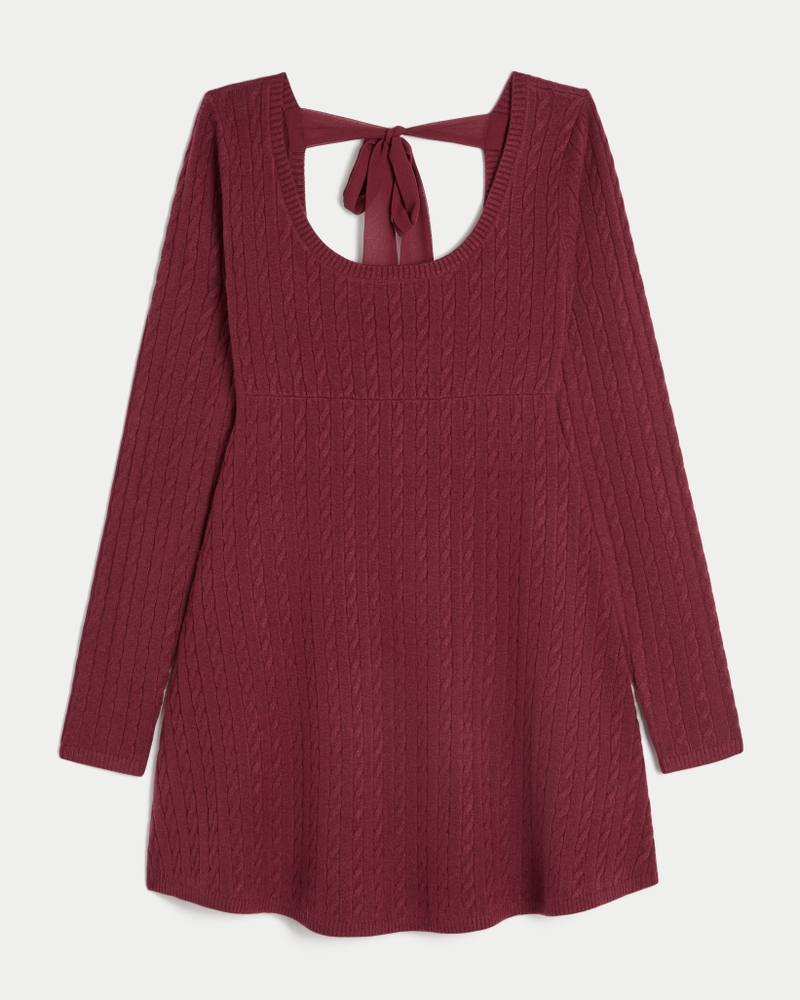 Tie Back Babydoll Sweater Mini Dress