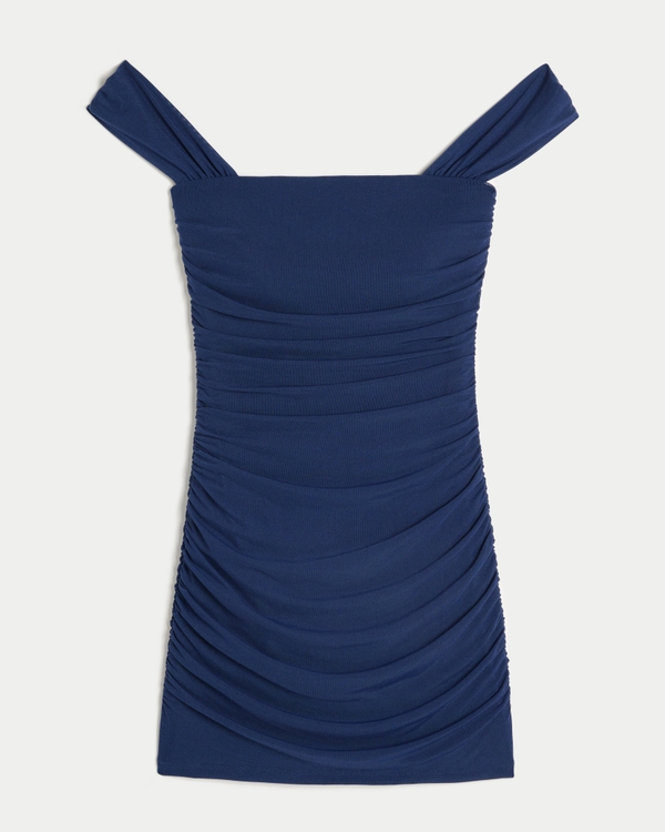 Mesh Off-the-Shoulder Bodycon Dress, Indigo view 1