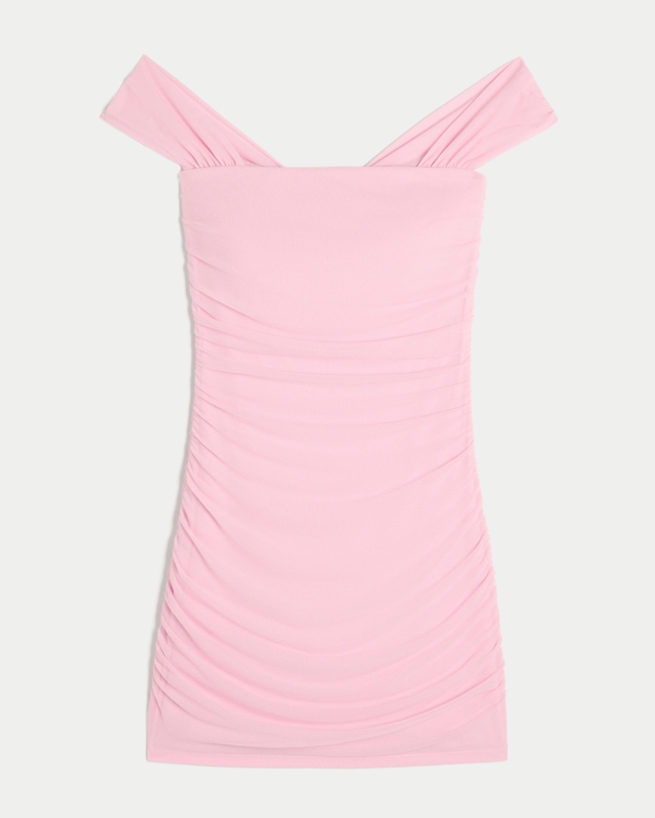 Mesh Off-the-Shoulder Bodycon Dress, Rose Quartz view 1