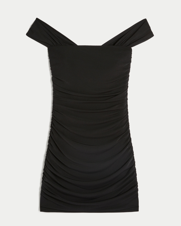 Mesh Off-the-Shoulder Bodycon Dress, Black view 1