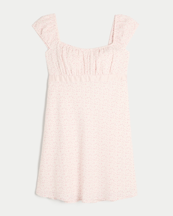 Crepe Satin Band Mini Dress, White Floral view 1