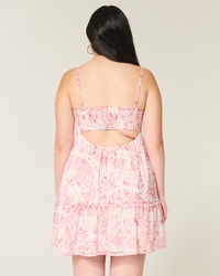 Women's Babydoll Mini Dress in Light Pink Floral Size L from Hollister