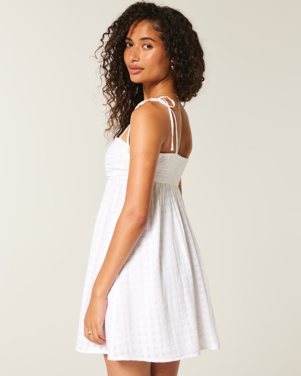 low cut mini dresses Cream Lace Trim Sleeveless Slip Mini Dress