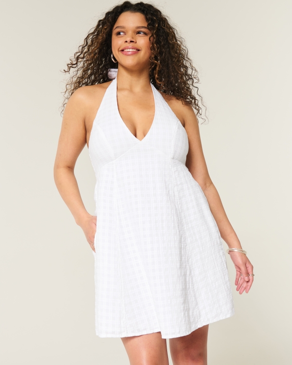 A-Line Halter Mini Dress, White view 1