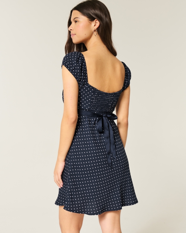 Crepe Satin Band Mini Dress, Navy Blue Dot view 2