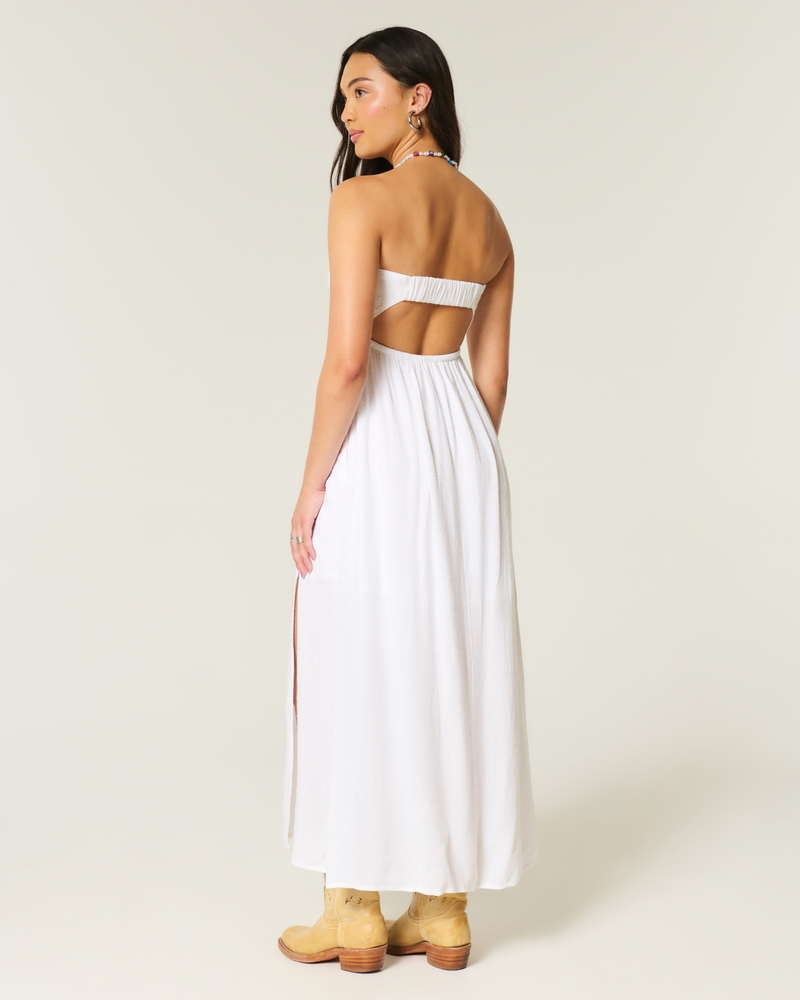 Women's Strapless Twist Bust Maxi Dress in White Size XL from Hollister