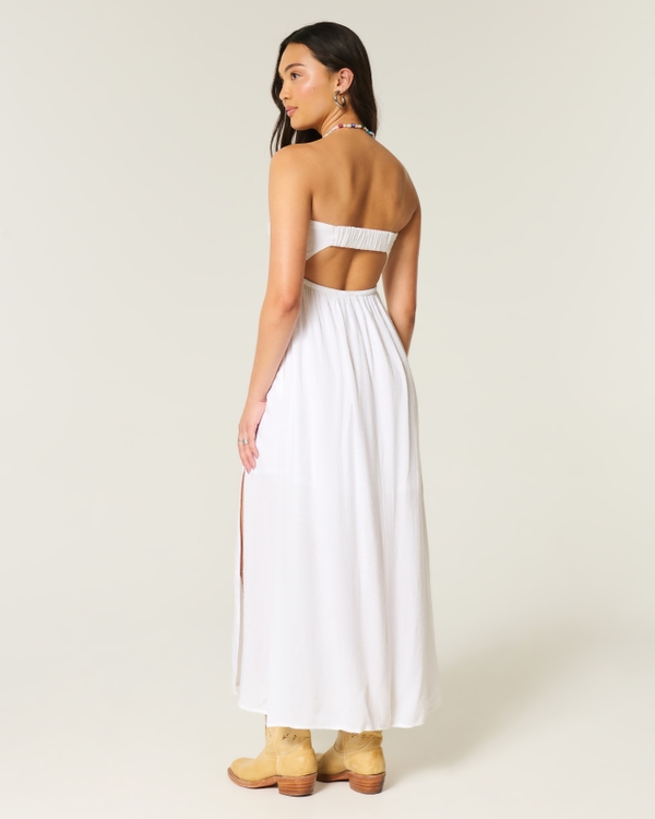 Women's Strapless Twist Bust Maxi Dress in White Size XL from Hollister