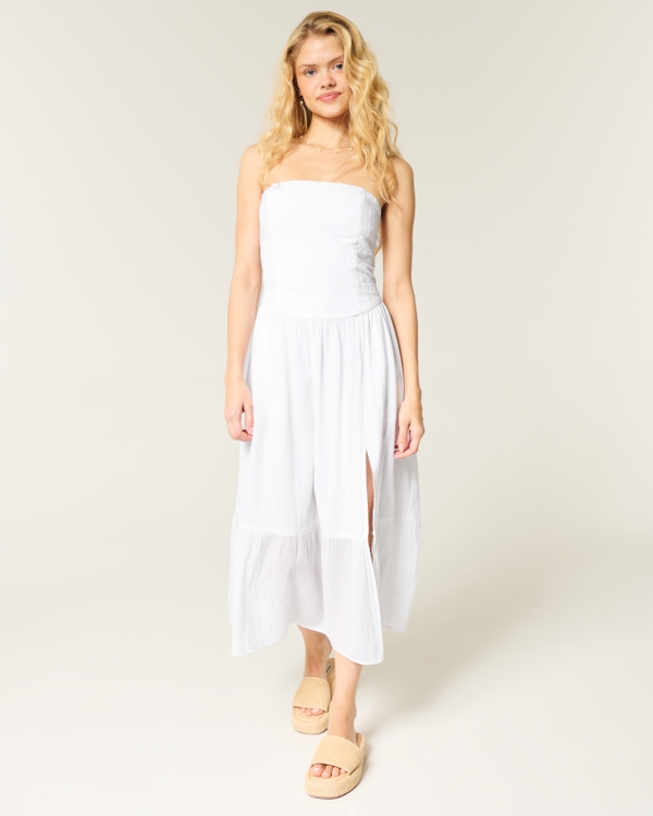 Strapless Embroidered Maxi Dress, White view 1