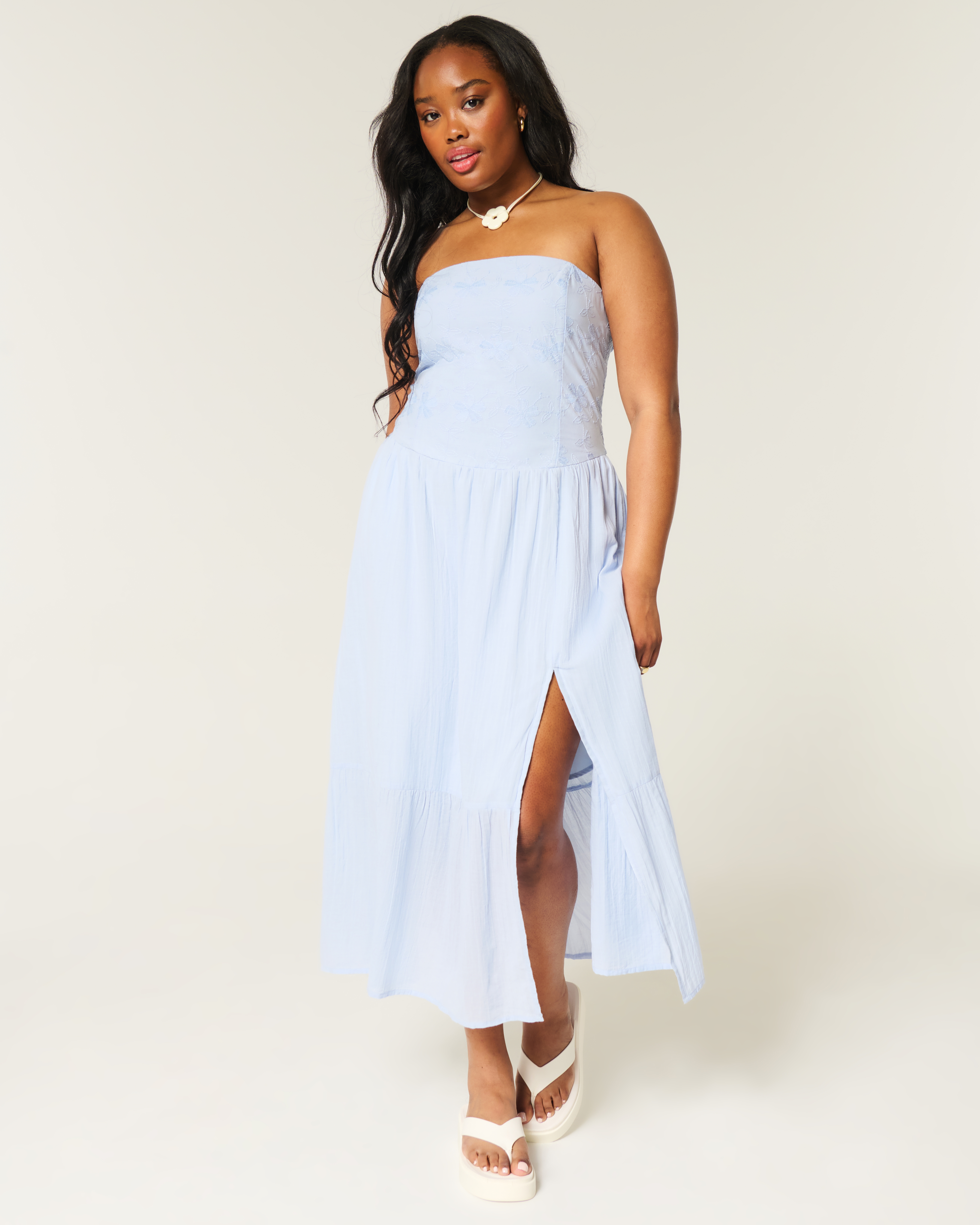 Strapless Embroidered Maxi Dress
