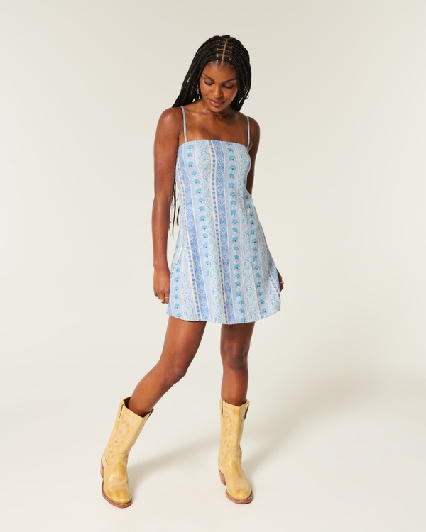 Trägerloses Minikleid aus Leinenmischung, Weiss Mit Druck view 2