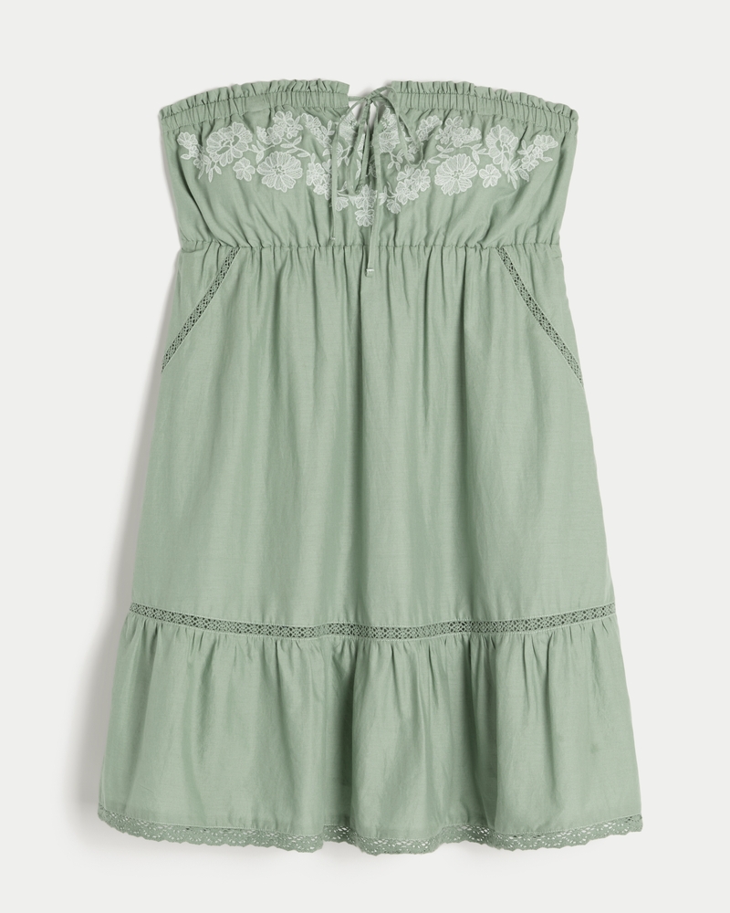 Strapless Embroidered Babydoll Dress