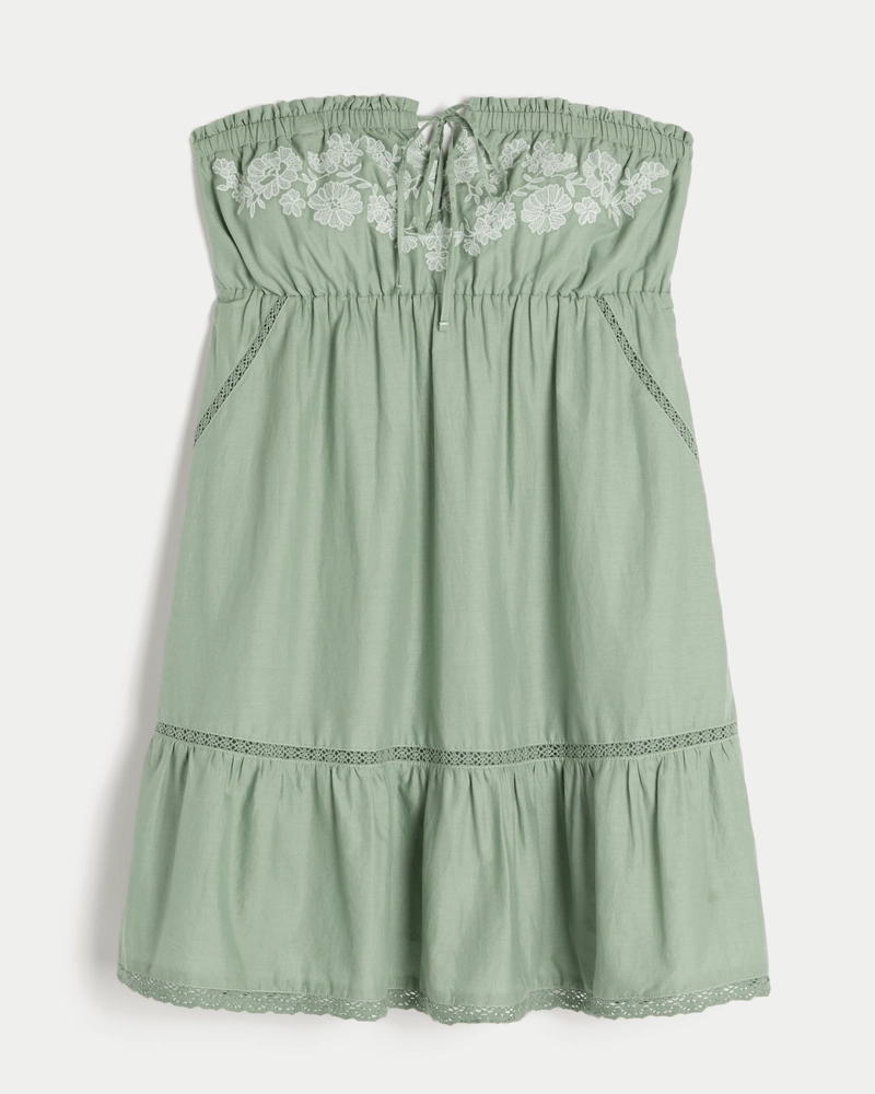 Strapless Embroidered Babydoll Dress