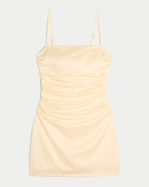 Satin Back Bow Bodycon Dress, Butter Yellow view 1