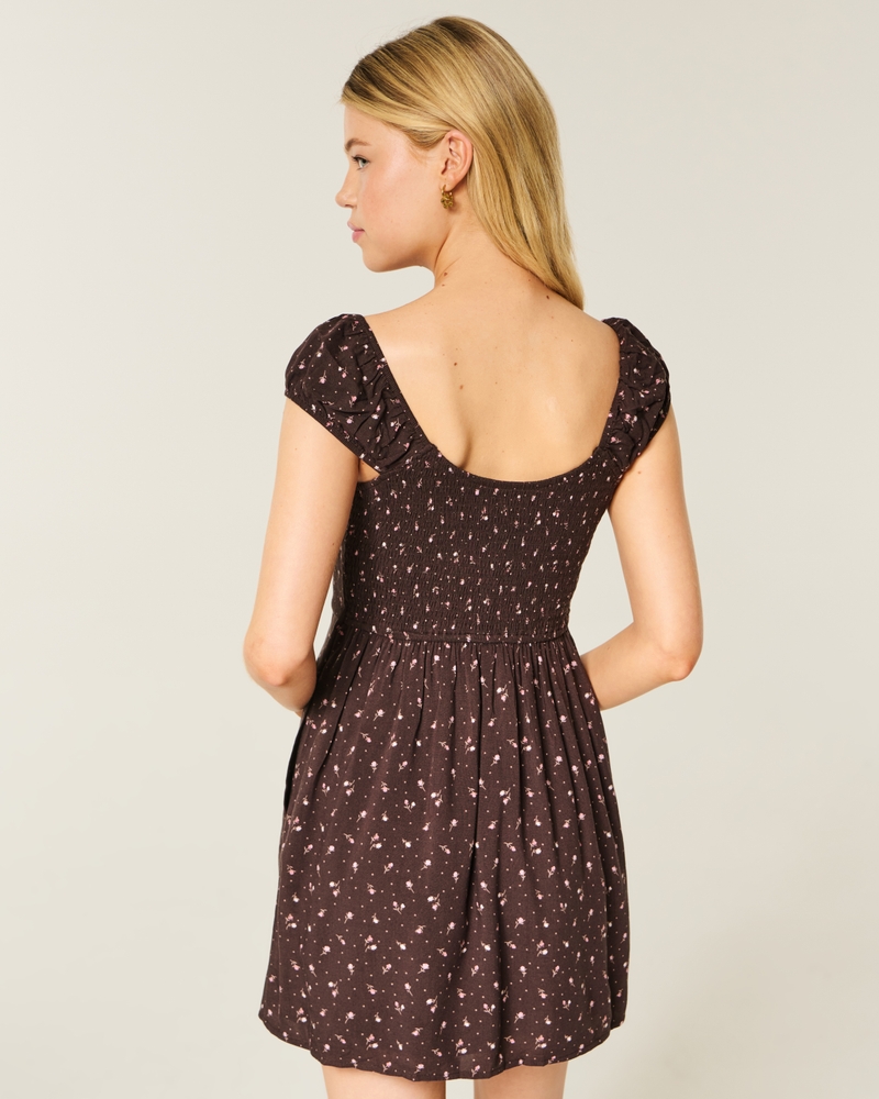 Short-Sleeve Button-Through Mini Dress