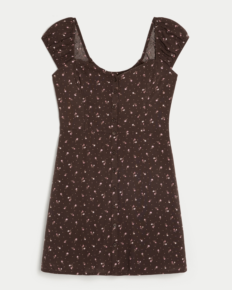 Short-Sleeve Button-Through Mini Dress