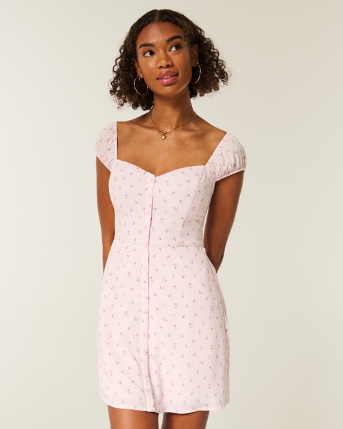 Short-Sleeve Button Front Mini Dress