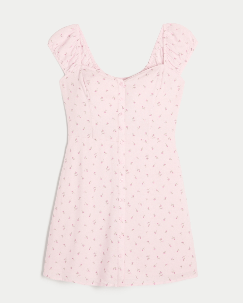 Short-Sleeve Button-Through Mini Dress