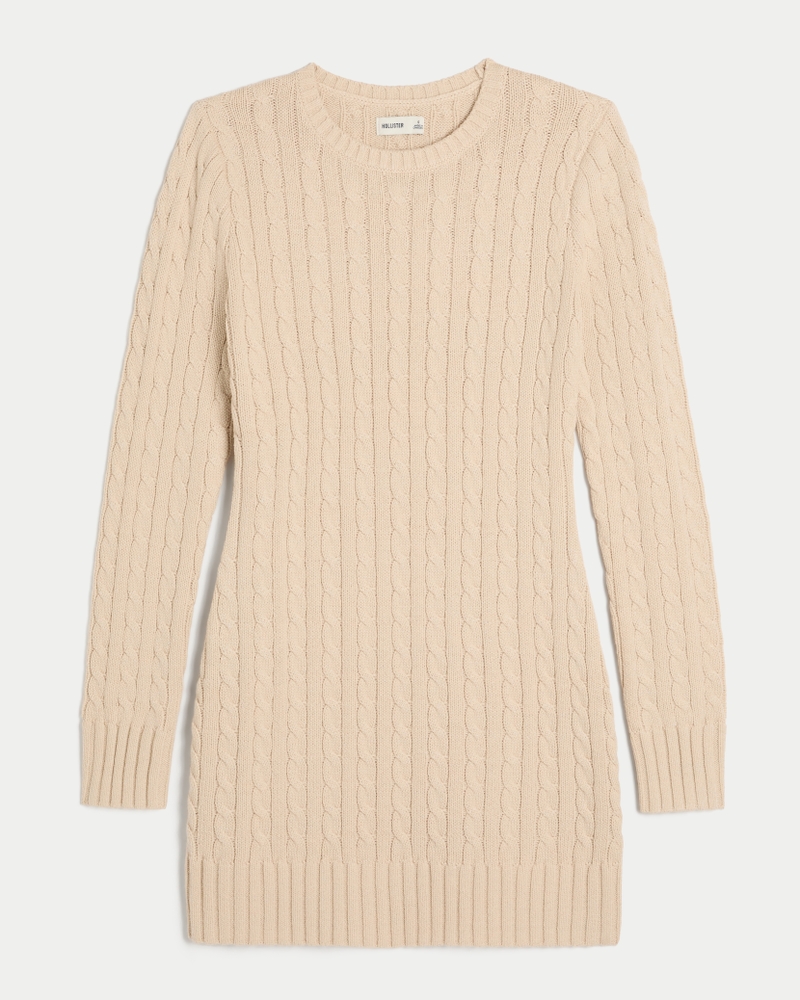 Long Sleeve Knit Dress For Women Sloane Cable Knit Sweater Mini Dress -  Brown