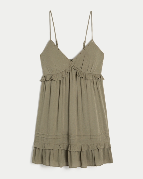 Studded Ruffle Mini Dress, Dark Olive view 1
