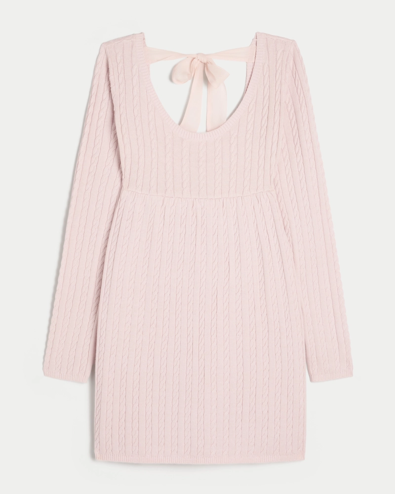 Cable-Knit Babydoll Sweater Dress