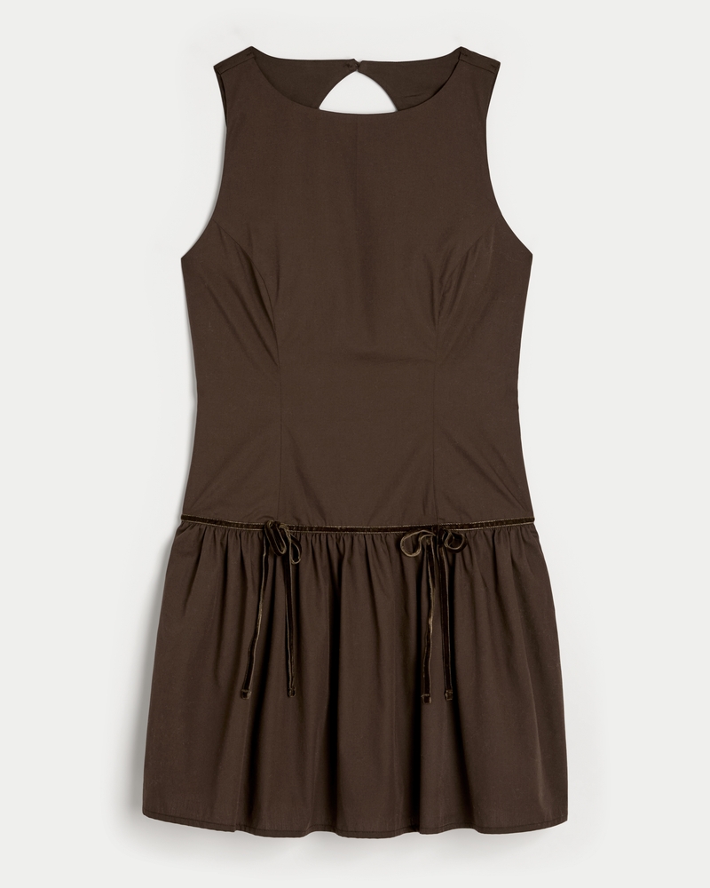 High-Neck Drop-Waist Bow Mini Skort Dress