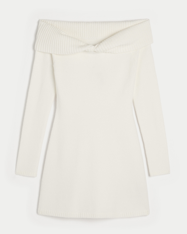 Off-the-Shoulder Twist Bust Sweater Dress, Cloud White view 1